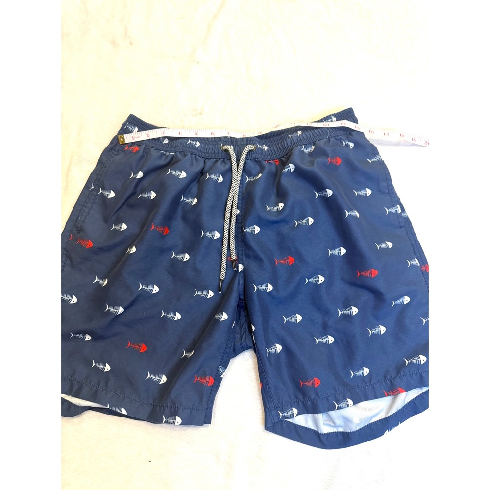 Maamgic Mens Navy Fish Bone Skeleton Print Swim Trunks Board Shorts Size L - Picture 3 of 8